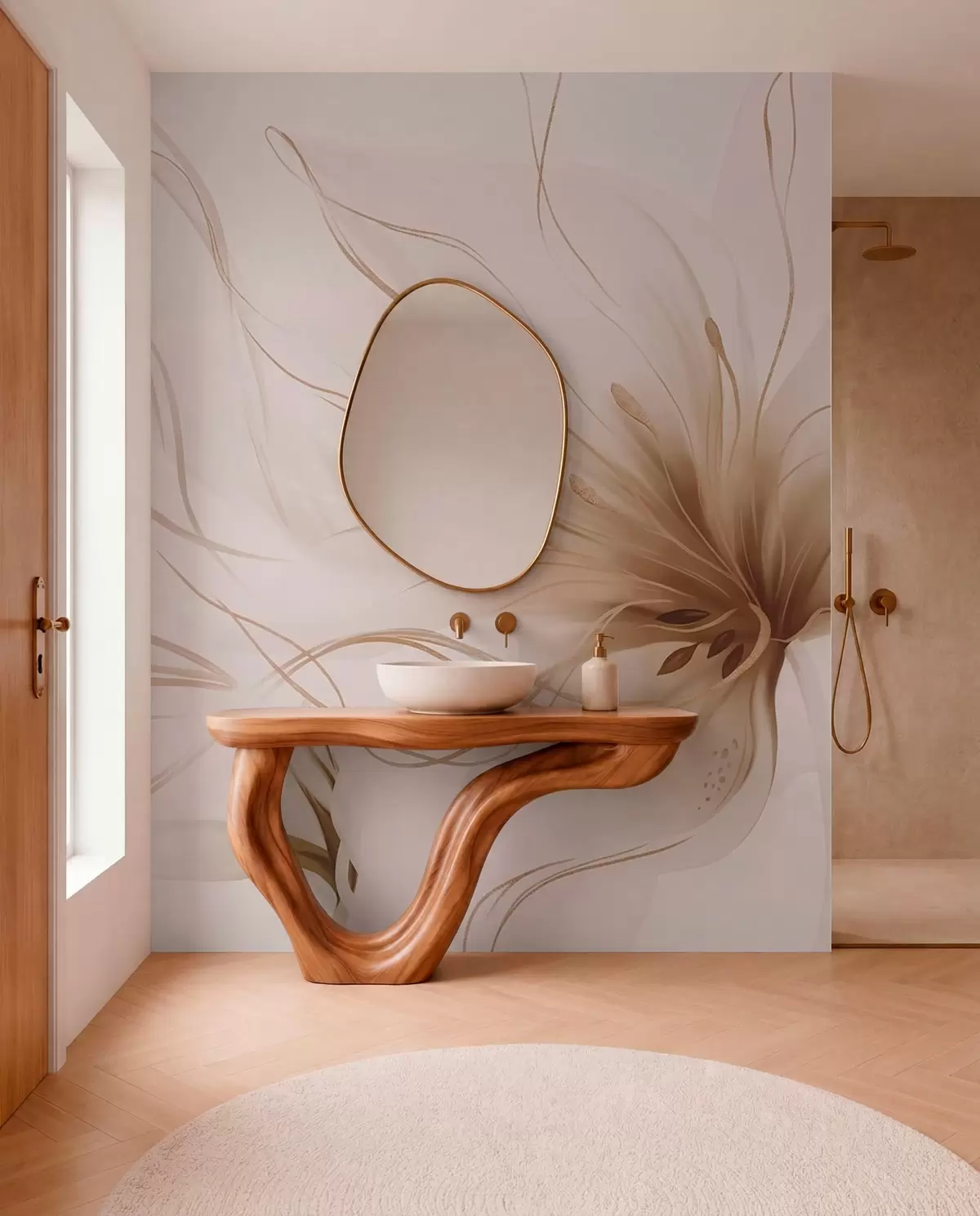 murales de pared Flor beige de líneas fluidas w05428v2