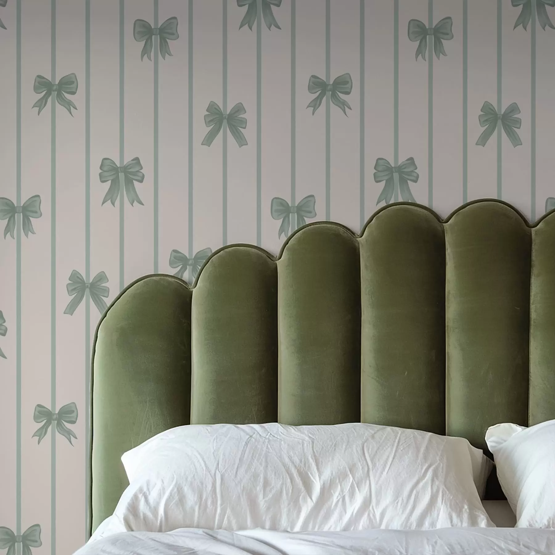 murales de pared Lazos verdes sobre un fondo beige a rayas a01162v1
