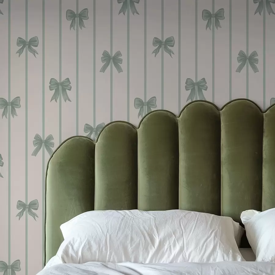 murales de pared Lazos verdes sobre un fondo beige a rayas a01162v1