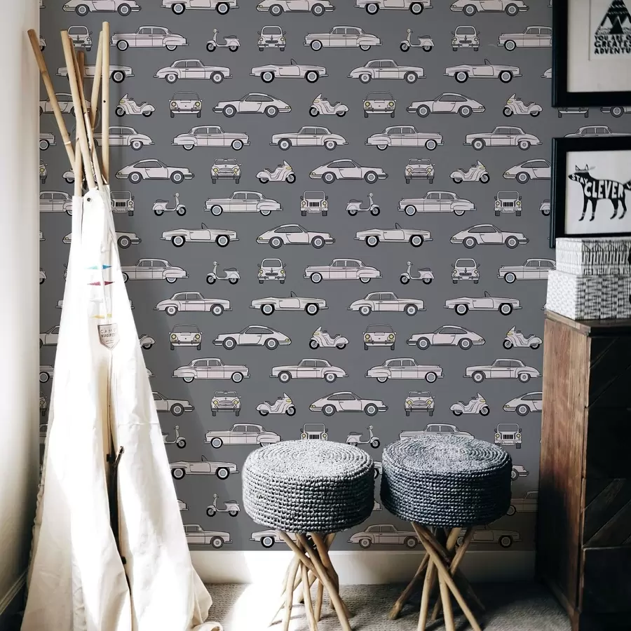 murales de pared Coches y motos retro sobre fondo oscuro a01178v3
