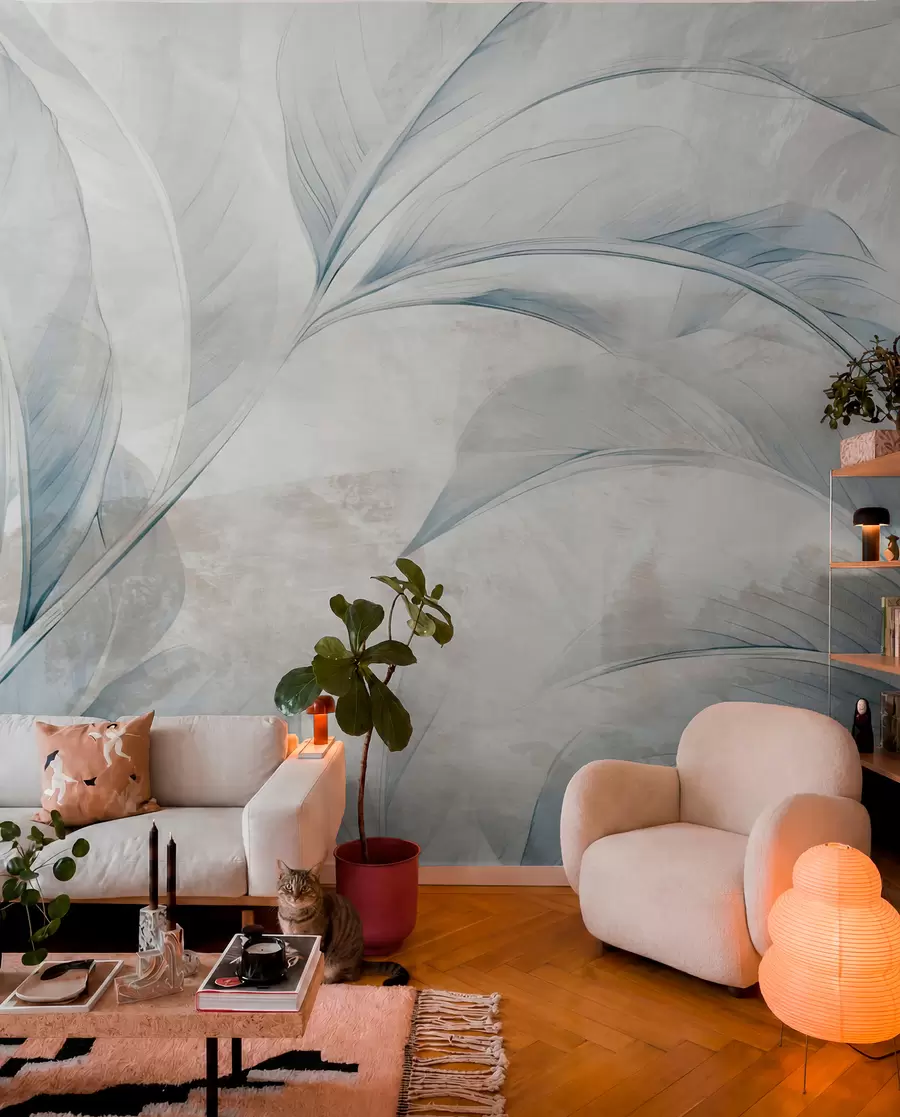 murales de pared Velo de hojas azules w05440