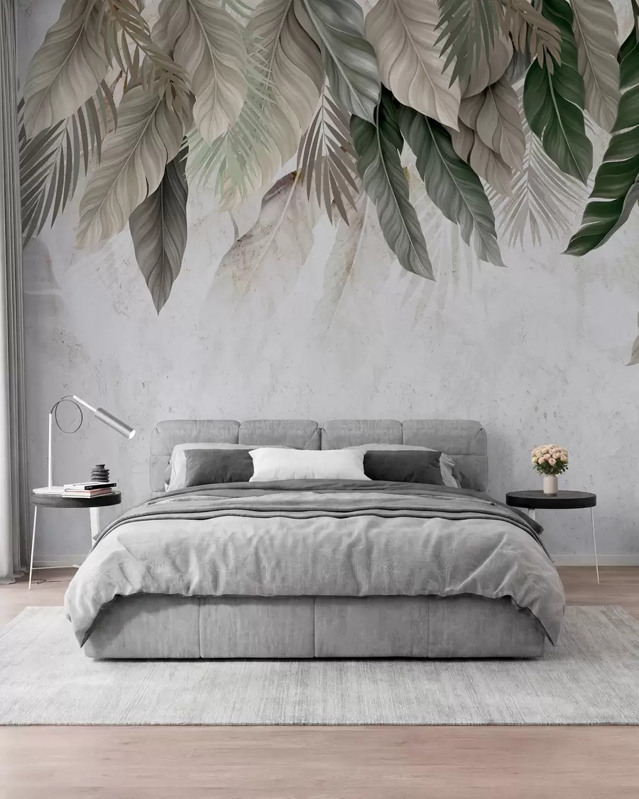 murales de pared Hojas tropicales colgantes sobre hormigón w05521