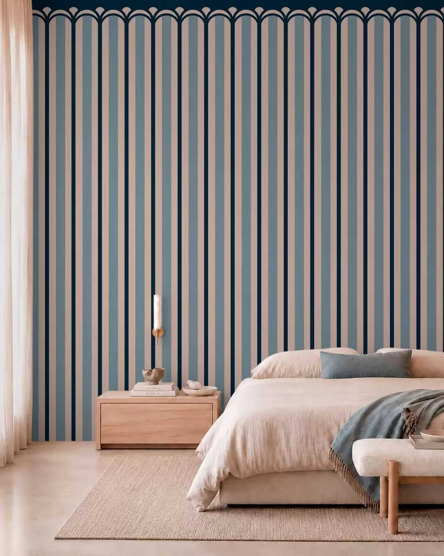 murales de pared Adorno vertical en tonos crema y azul w05610