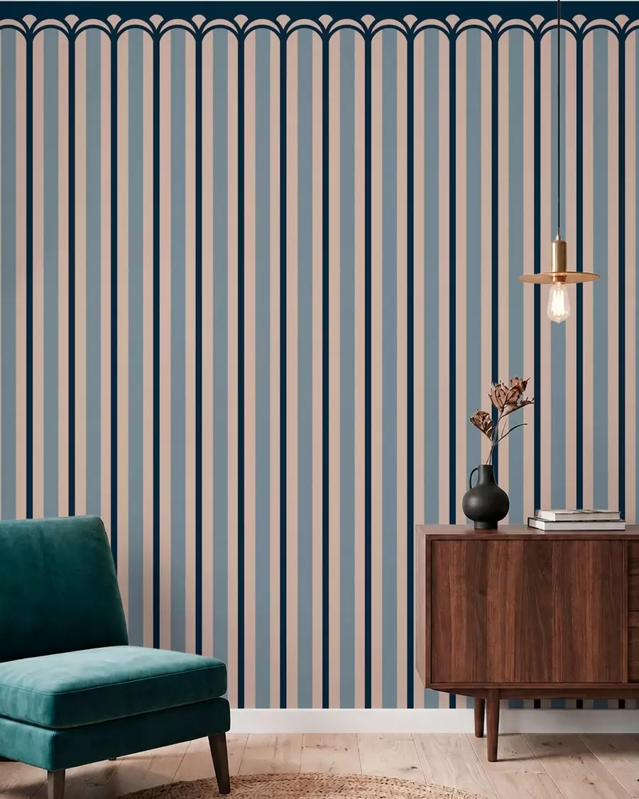 murales de pared Adorno vertical en tonos crema y azul w05610