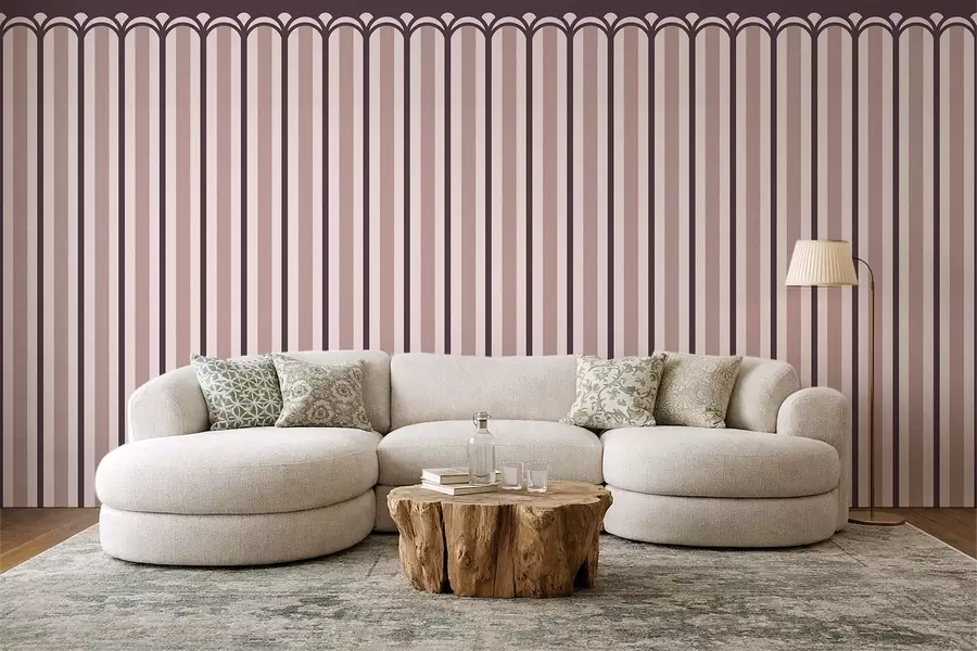 murales de pared Adorno vertical en tonos crema y ciruela w05610v2