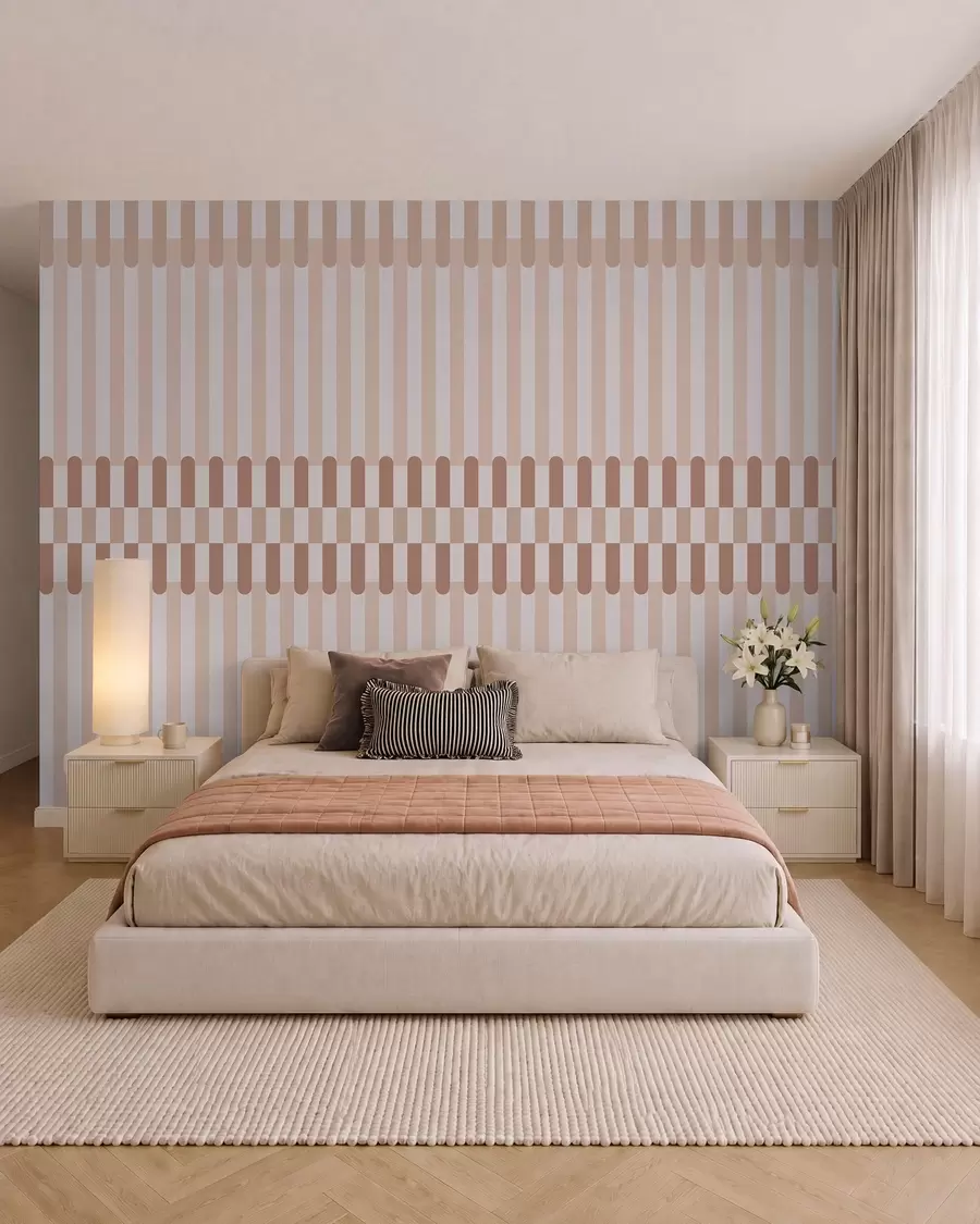 murales de pared Estampado a rayas en tonos rosa claro w05150v1