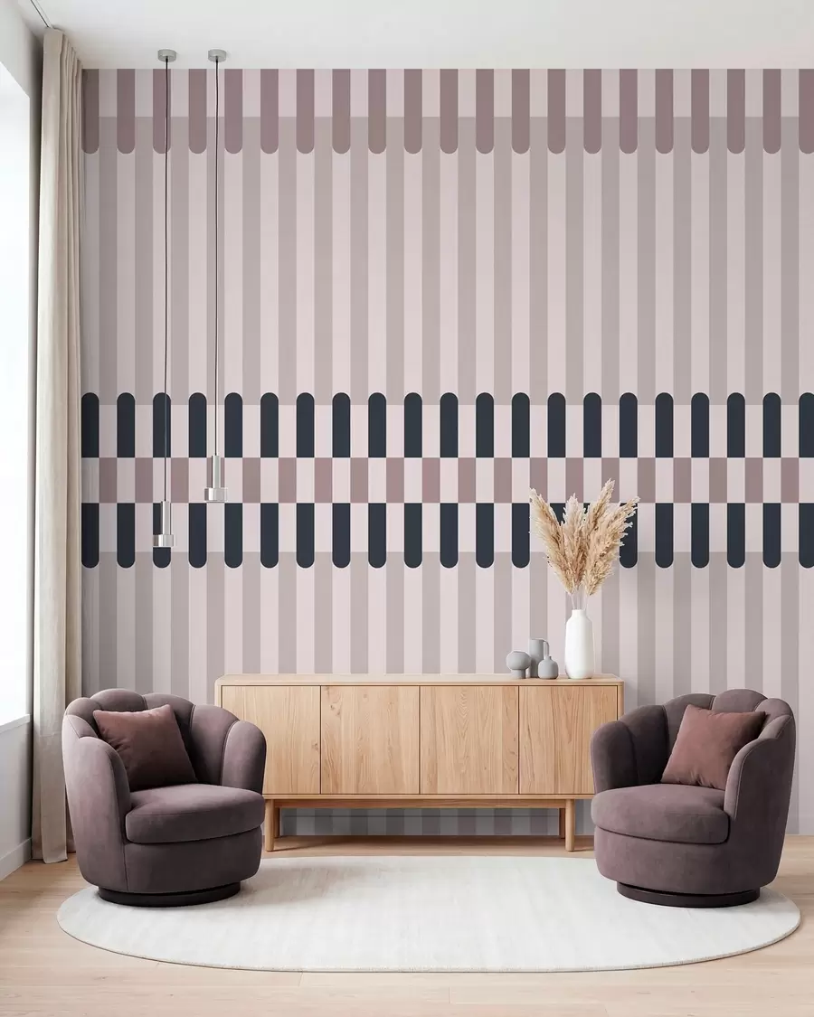 murales de pared Diseño a rayas en tonos crema y azul oscuro w05150v2