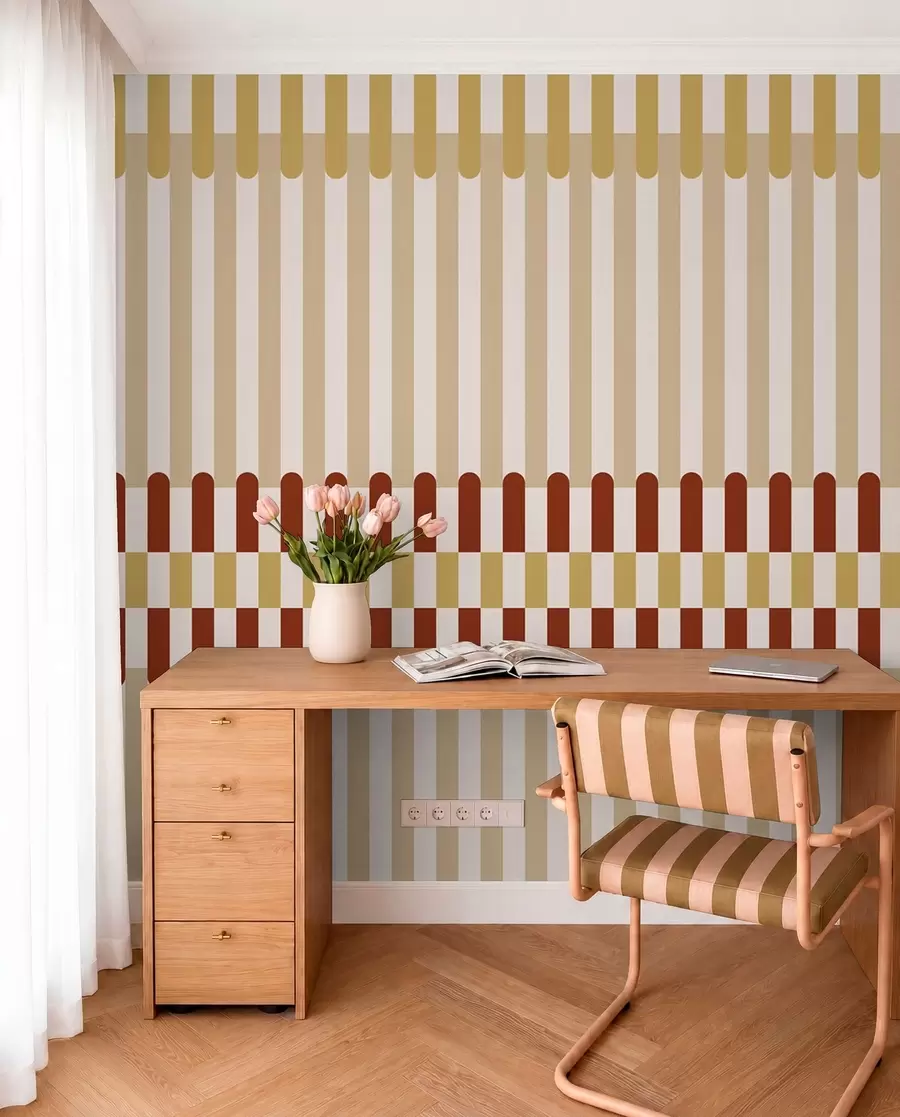 murales de pared Diseño a rayas en tonos beige y terracota w05150v3