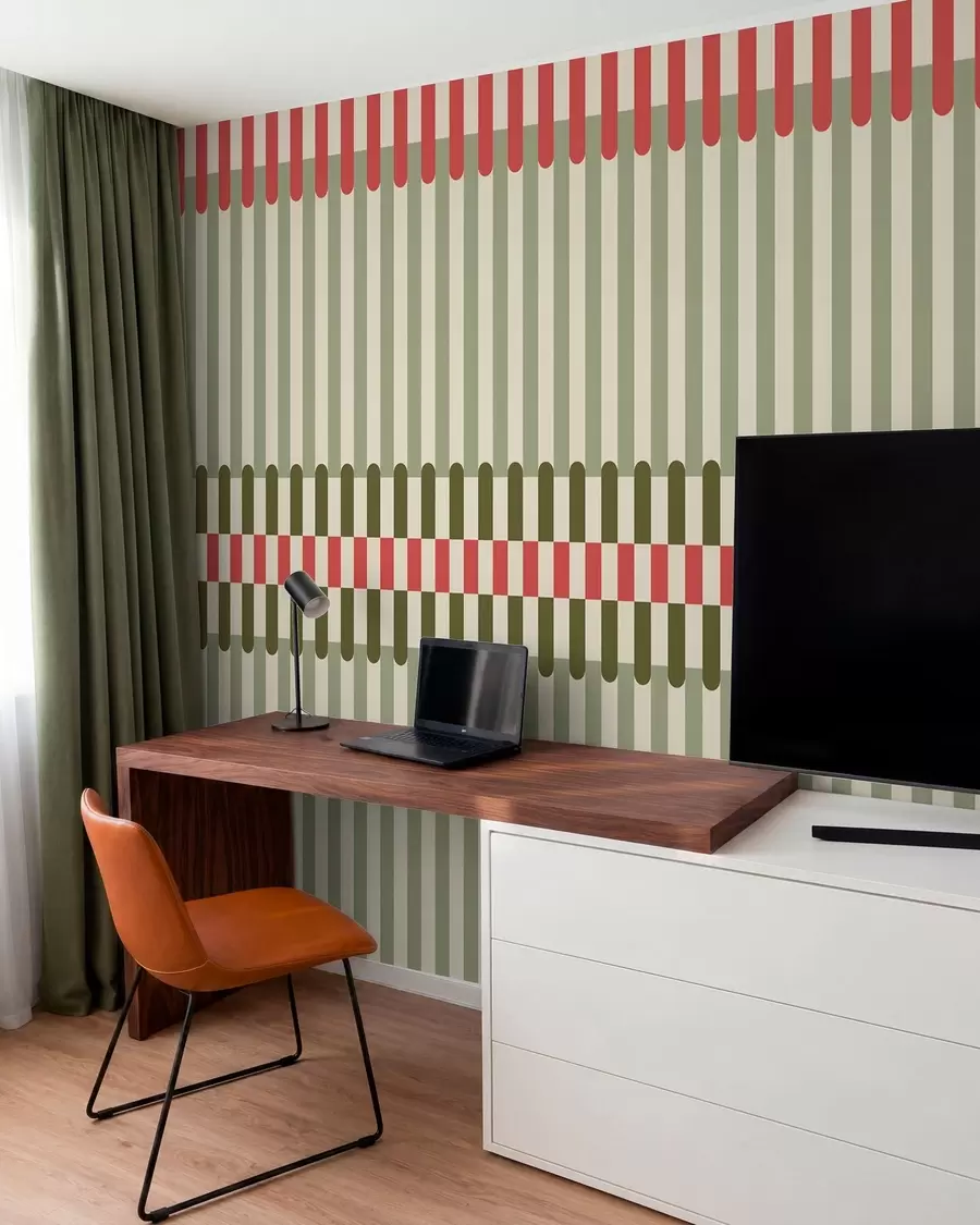 murales de pared Diseño a rayas en tonos verdes y coral w05150v4