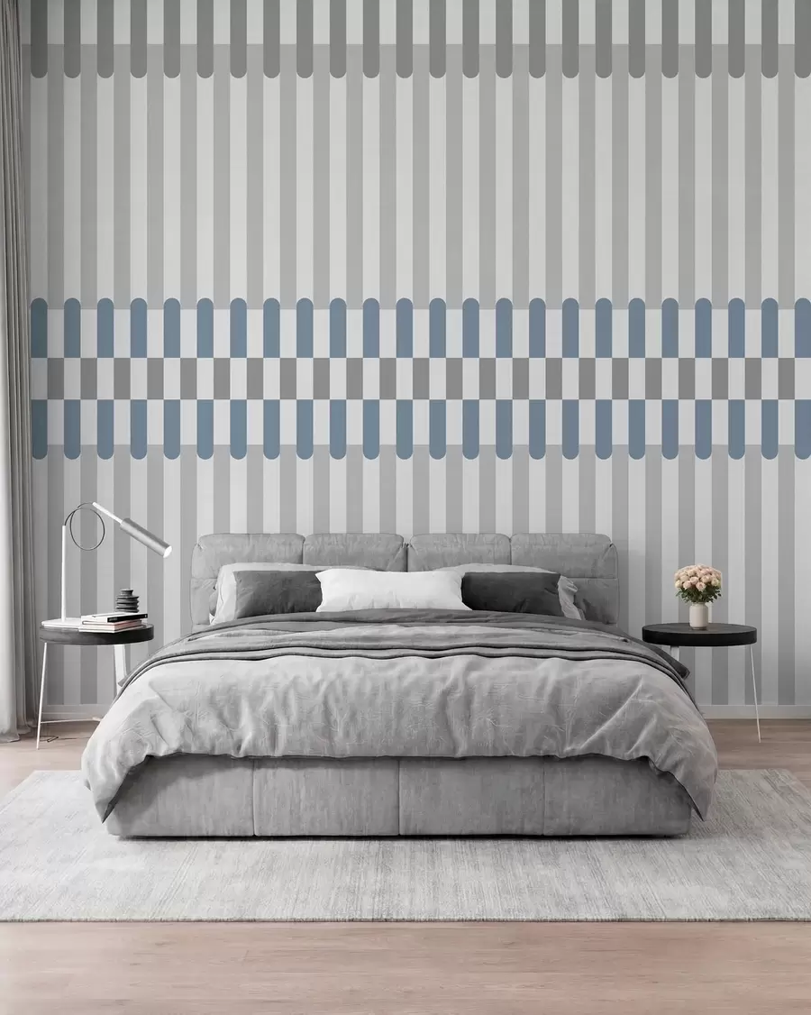 murales de pared Diseño a rayas en tonos grises y azules w05150v6