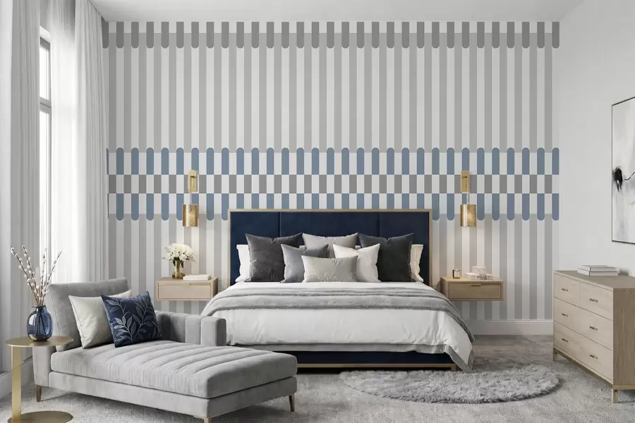 murales de pared Diseño a rayas en tonos grises y azules w05150v6