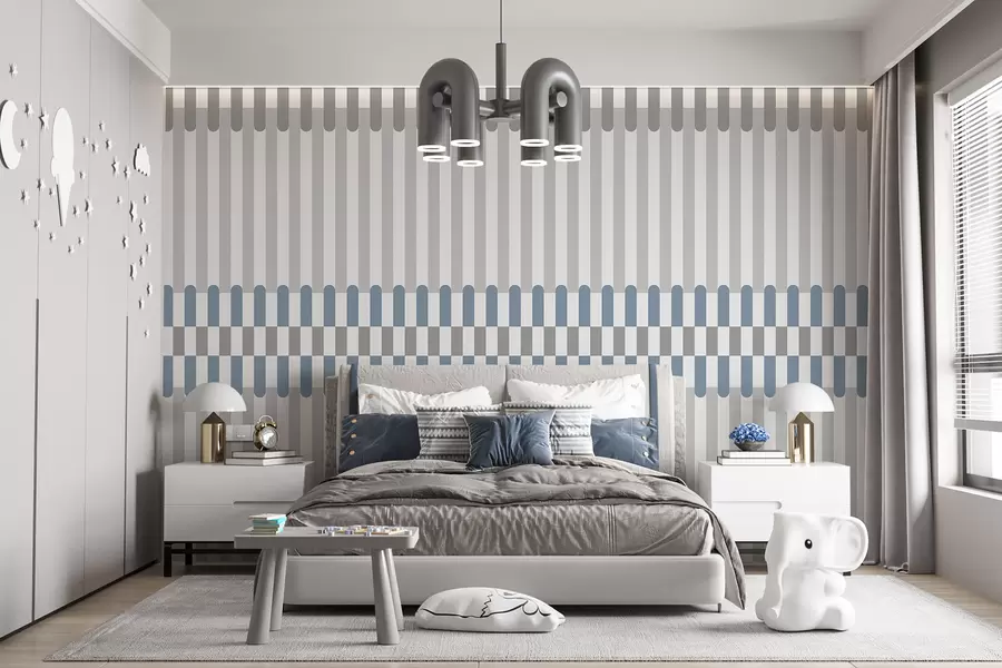 murales de pared Diseño a rayas en tonos grises y azules w05150v6