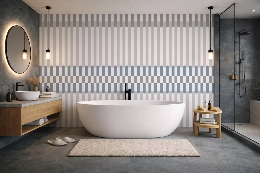 murales de pared Diseño a rayas en tonos grises y azules w05150v6