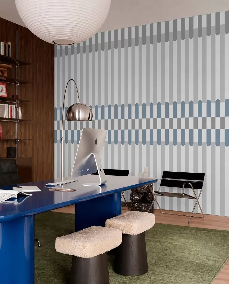 murales de pared Diseño a rayas en tonos grises y azules w05150v6