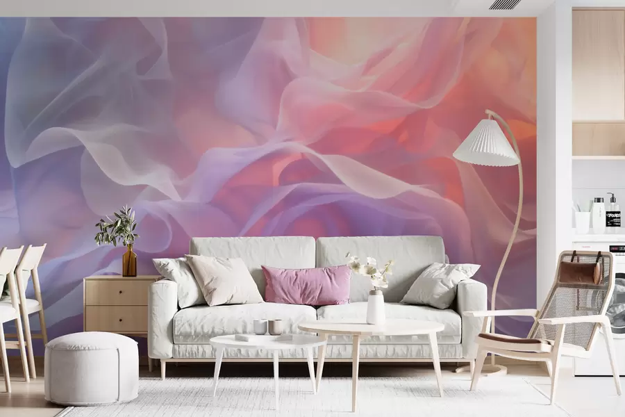 murales de pared Una abstracción etérea con ondas translúcidas en una paleta de tonos rosa y lila w09851