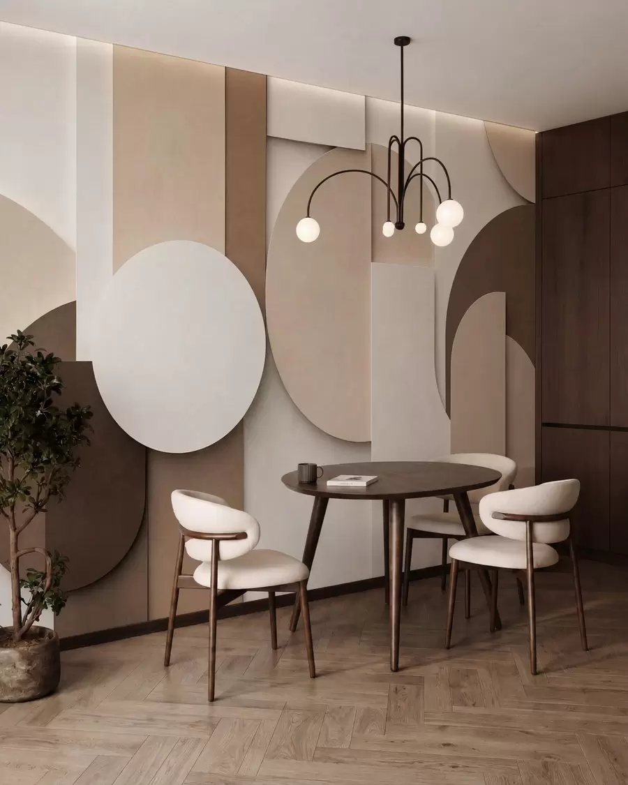 murales de pared Formas geométricas en beige con textura en una composición tridimensional en capas; obra de arte minimalista y moderna para la pared w05598