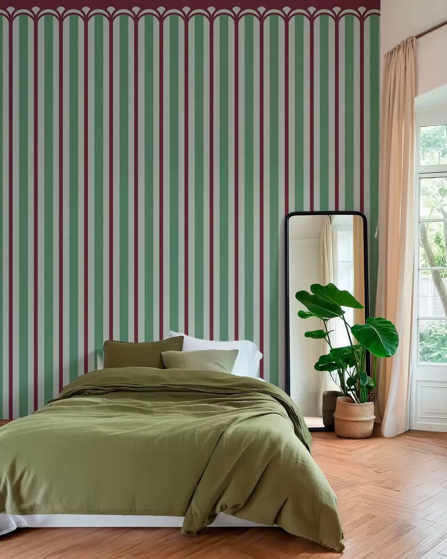 murales de pared Adorno vertical en tonos verdes y burdeos w05610v3