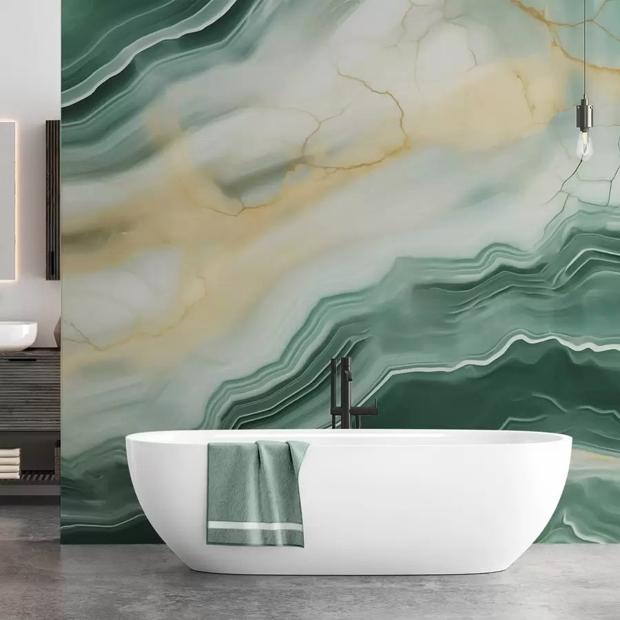 murales de pared Imitación de un patrón abstracto con textura de mármol, en tonos verdes y amarillos w05587