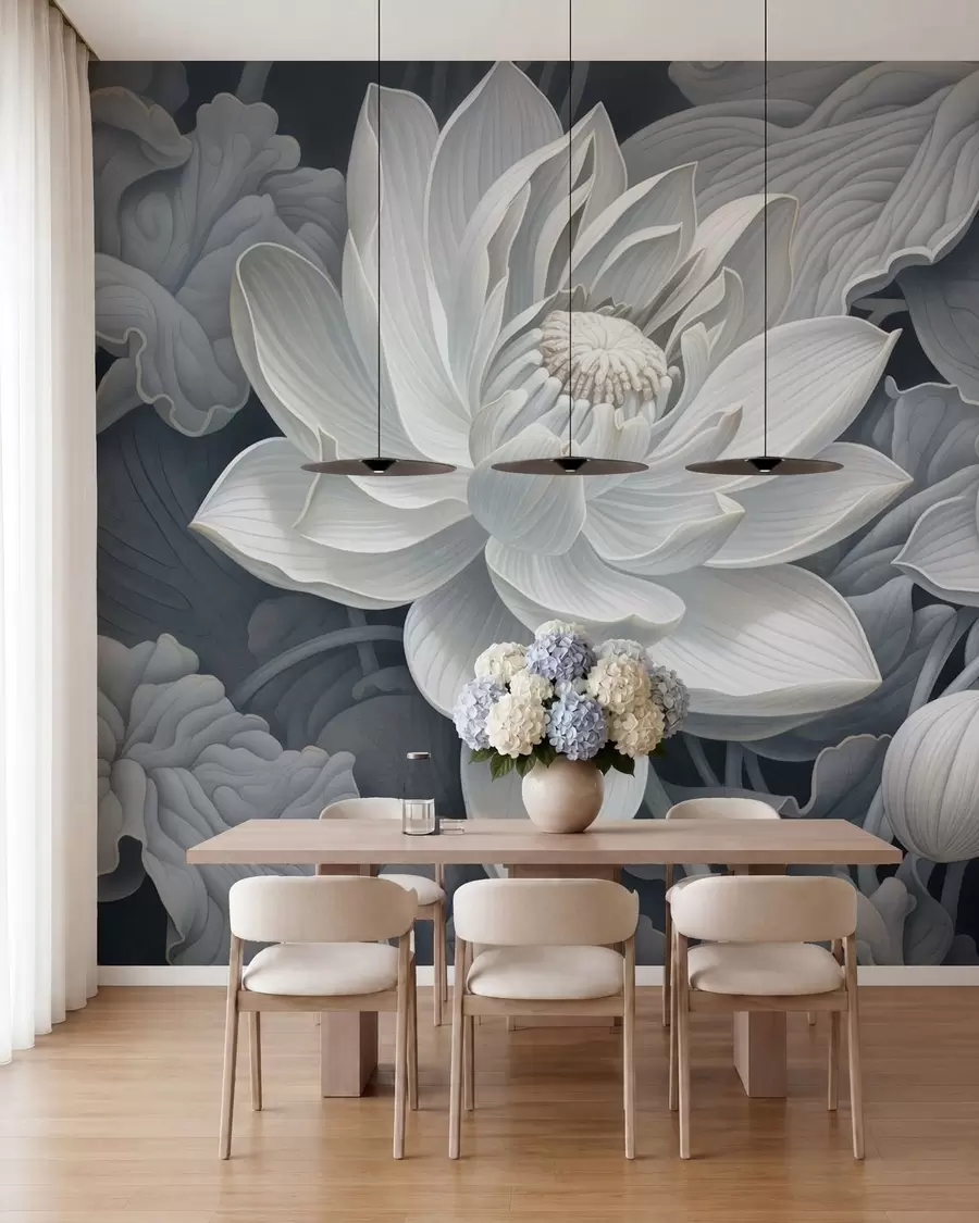 murales de pared Flores de loto de estilo vintage con suaves tonos sepia y pétalos detallados; ilustración botánica artística w05494