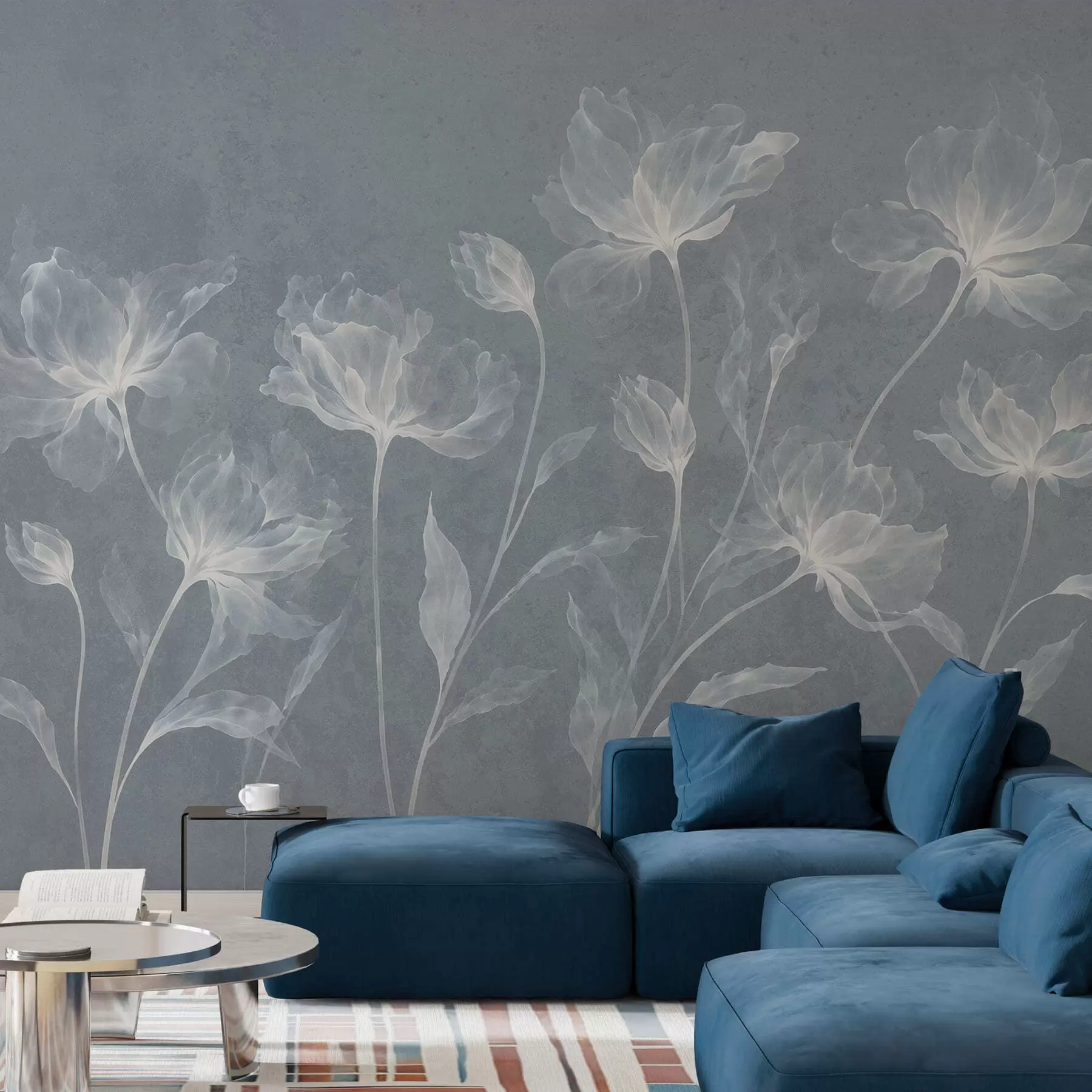 murales de pared Flores elegantes y ligeras, con pétalos translúcidos en capas y tallos largos y delicados w05579v2