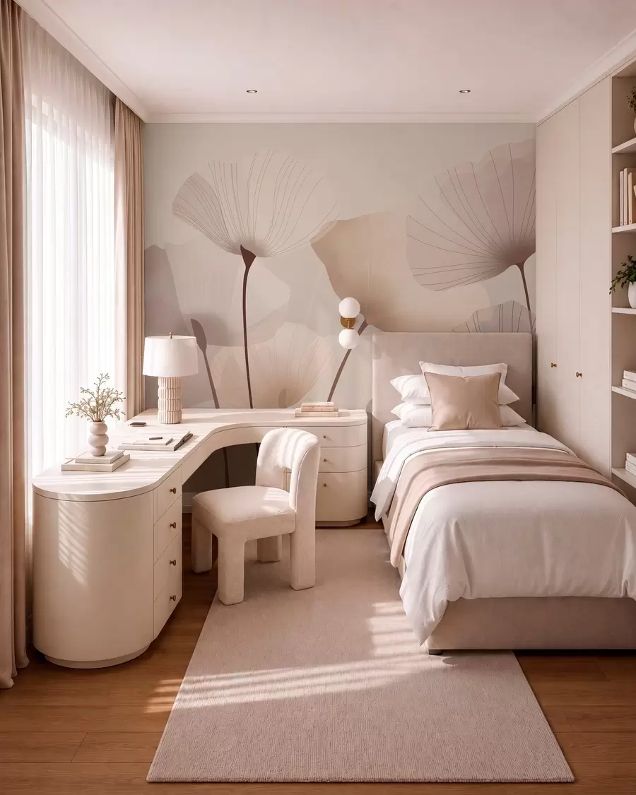 murales de pared Elegantes pétalos en tallos altos en tonos pastel w05212