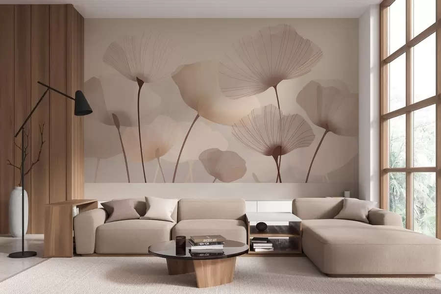 murales de pared Elegantes pétalos en tallos altos en tonos pastel w05212