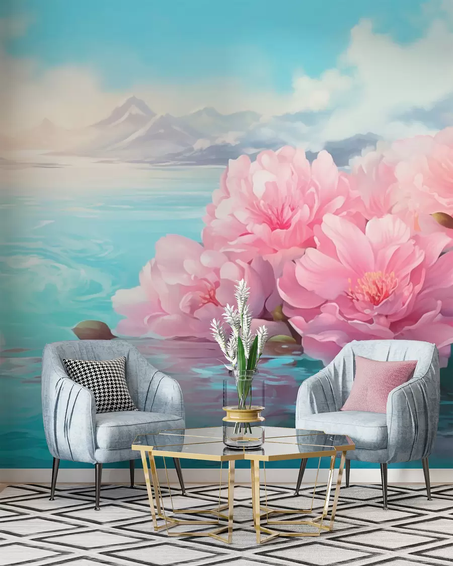 murales de pared Un lago con flores w05621