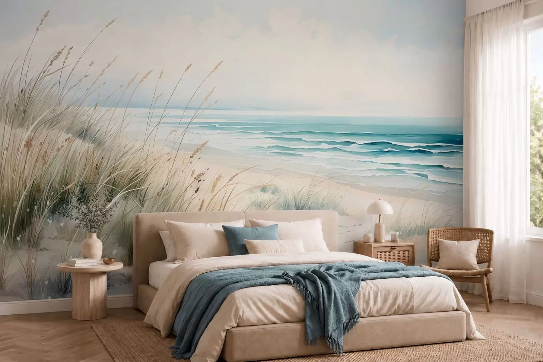 murales de pared Playa de arena con olas y dunas w05537