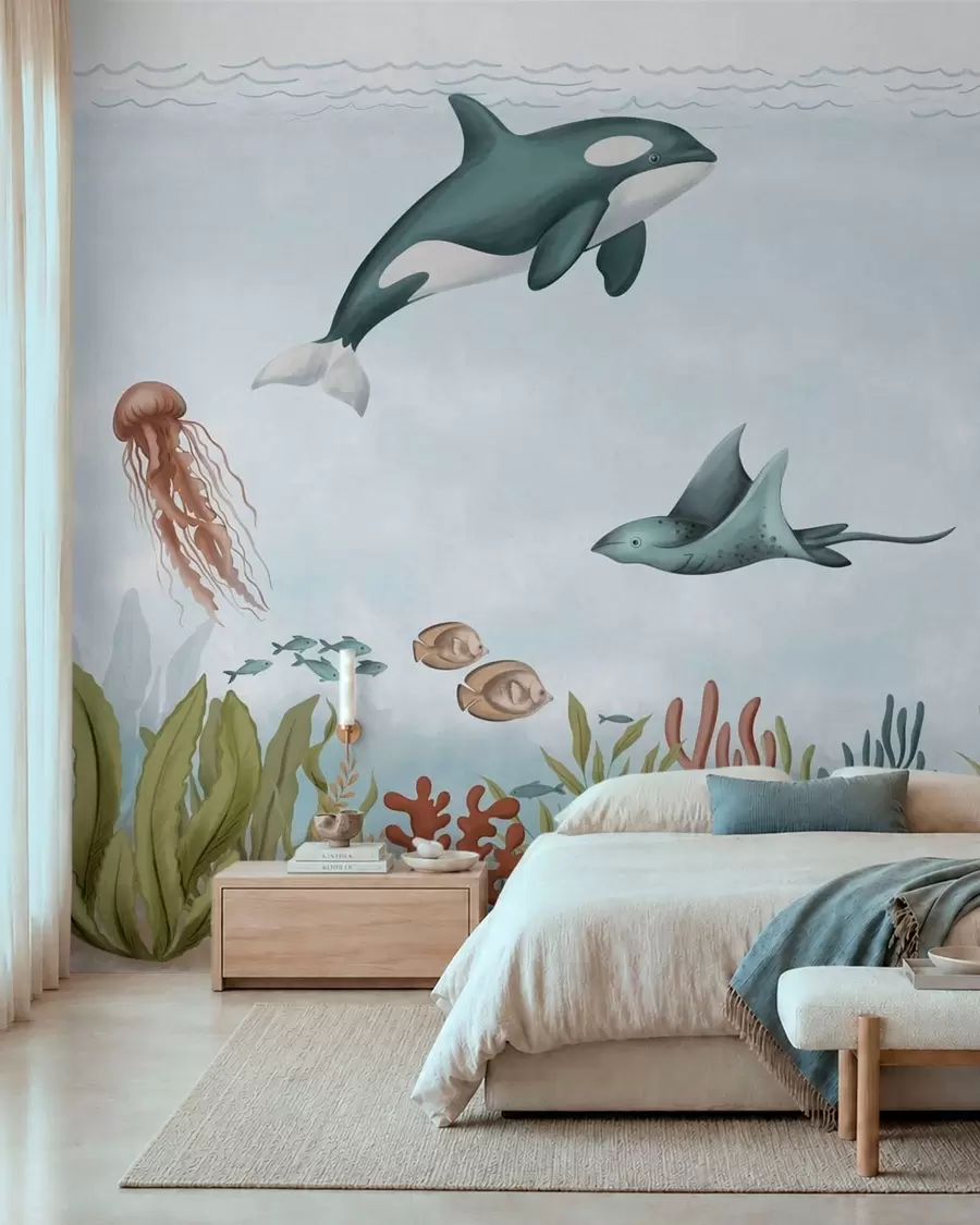 murales de pared Criaturas marinas entre corales y algas w05545