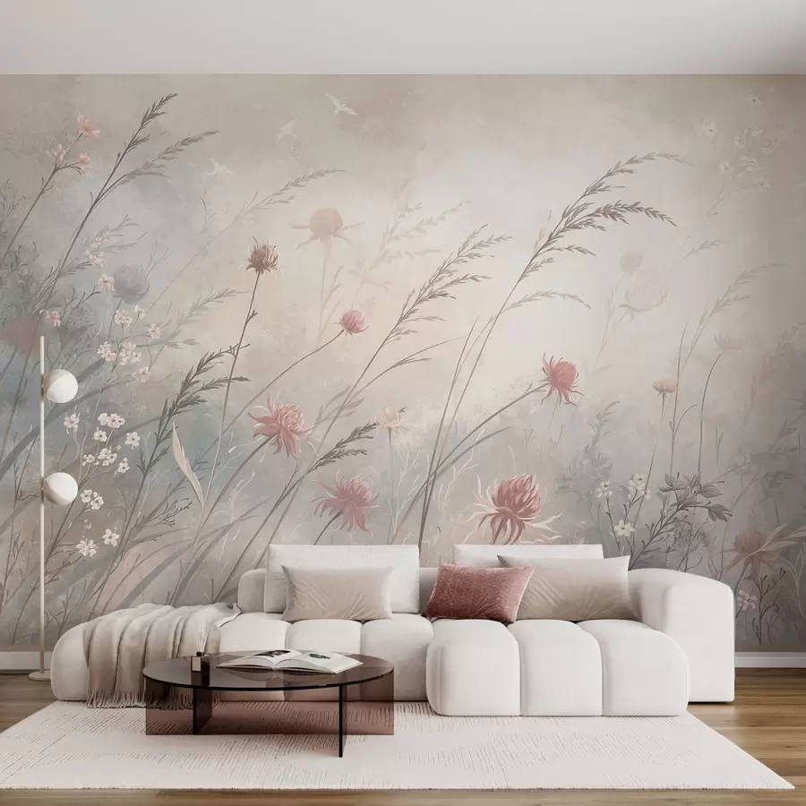 murales de pared Flores silvestres de colores claros en una composición aireada w05538v2