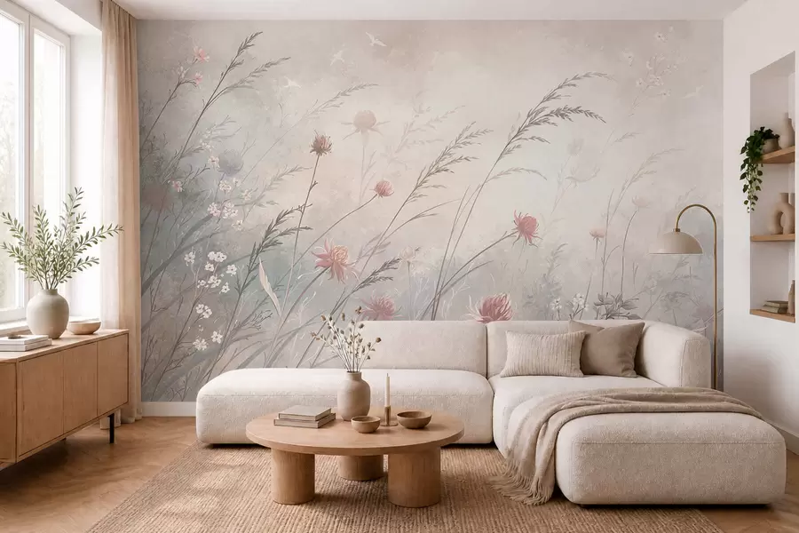 murales de pared Flores silvestres de colores claros en una composición aireada w05538v2