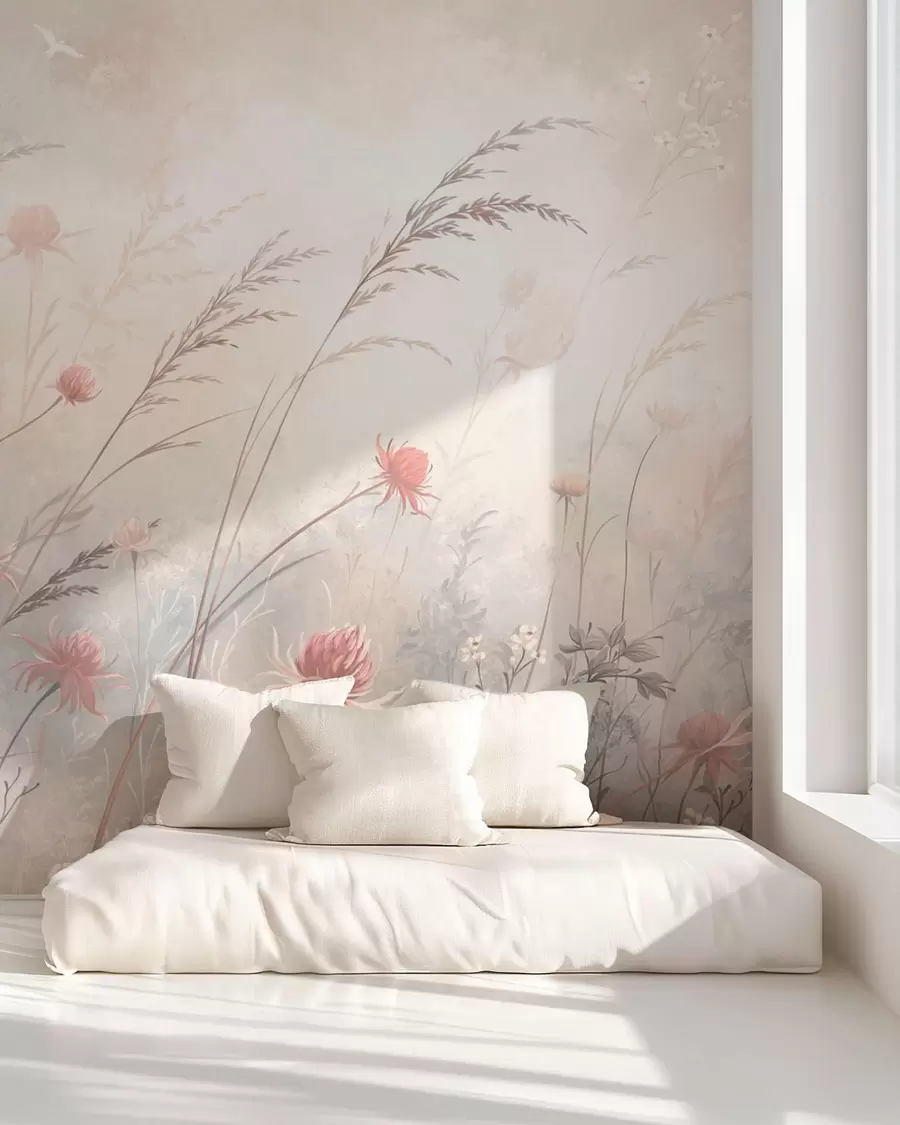 murales de pared Flores silvestres de colores claros en una composición aireada w05538v2