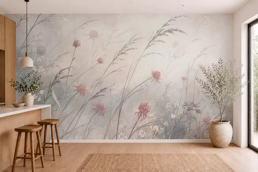 murales de pared Flores silvestres de colores claros en una composición aireada w05538v2