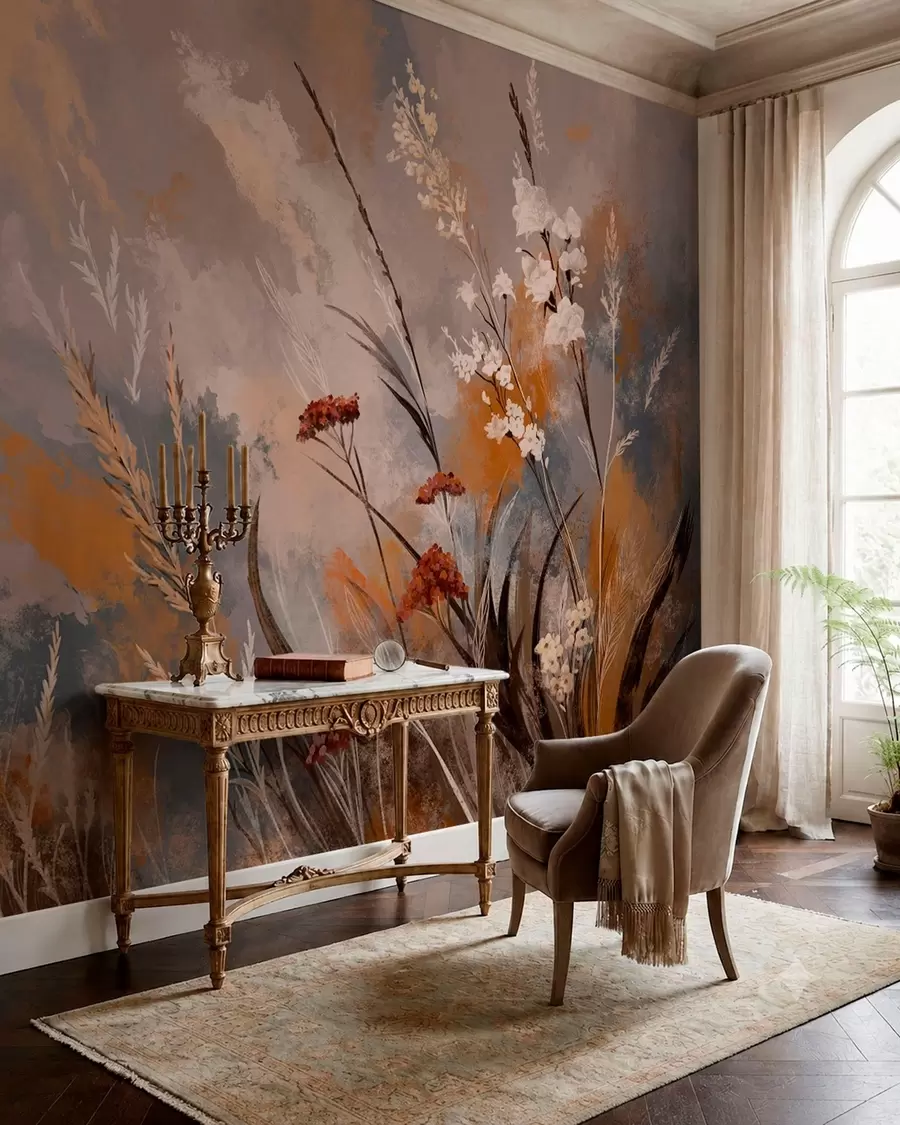 murales de pared Plantas de pradera en tonos naturales cálidos w05539