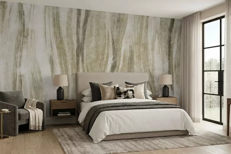 murales de pared Textura abstracta con vetas verticales fluidas en tonos gris-beige w05686v1