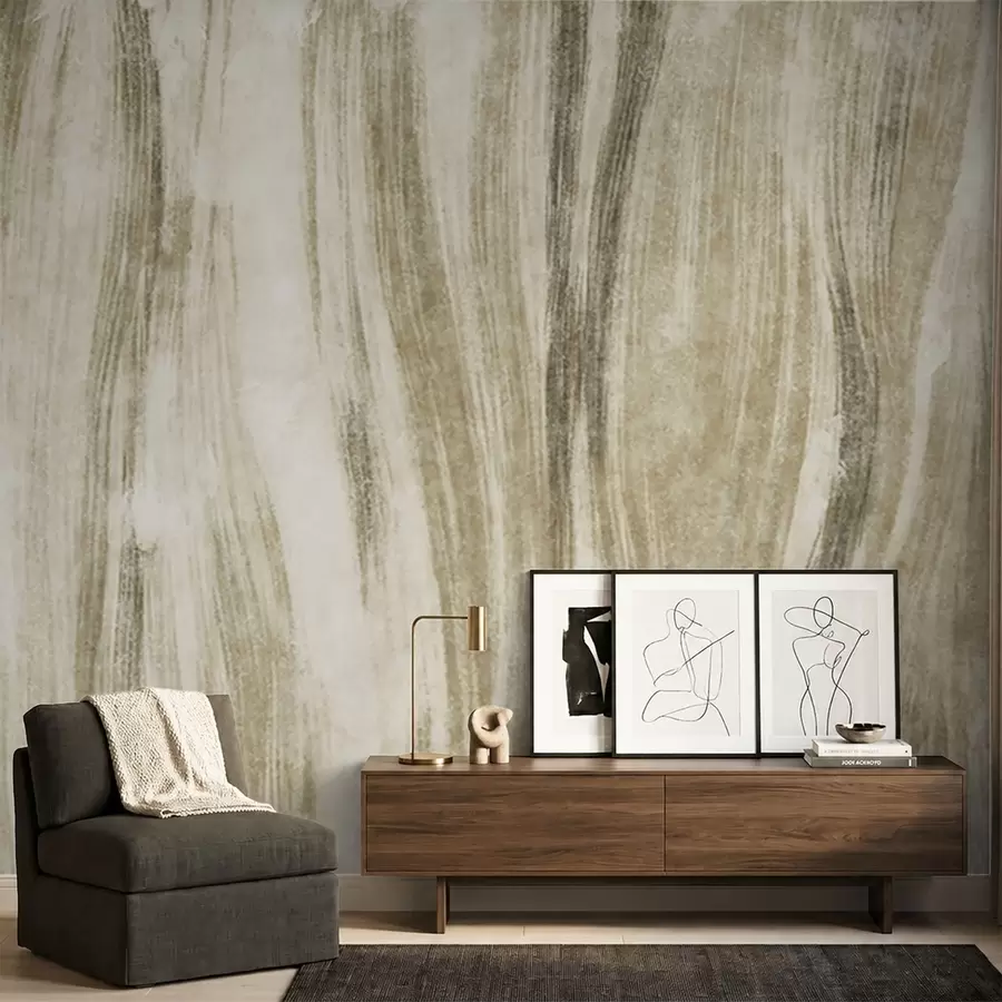 murales de pared Textura abstracta con vetas verticales fluidas en tonos gris-beige w05686v1