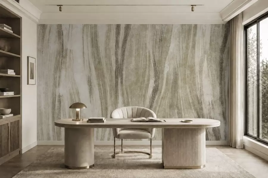 murales de pared Textura abstracta con vetas verticales fluidas en tonos gris-beige w05686v1