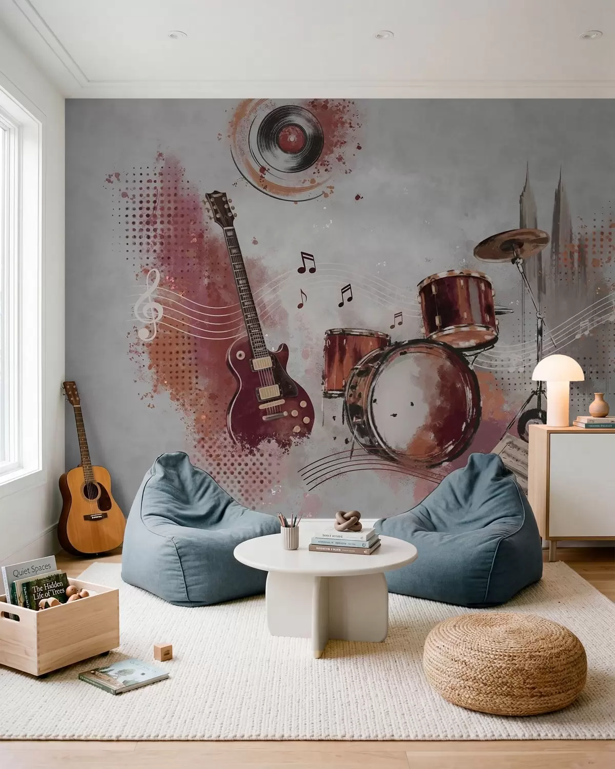 murales de pared Instrumentos musicales en cálidos tonos burdeos w05546v1