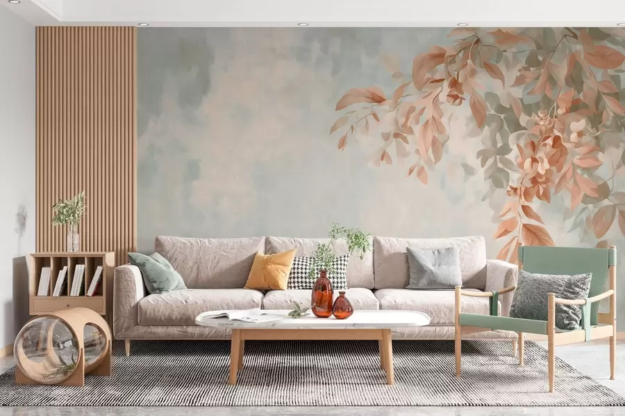 murales de pared ramas de árbol sobre un fondo retro variado w05385