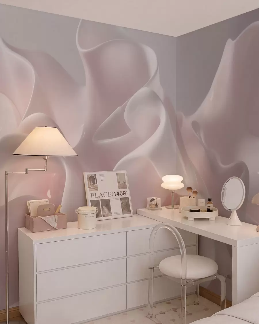 murales de pared Ondas de seda vaporosas en suaves tonos rosa palo w09858