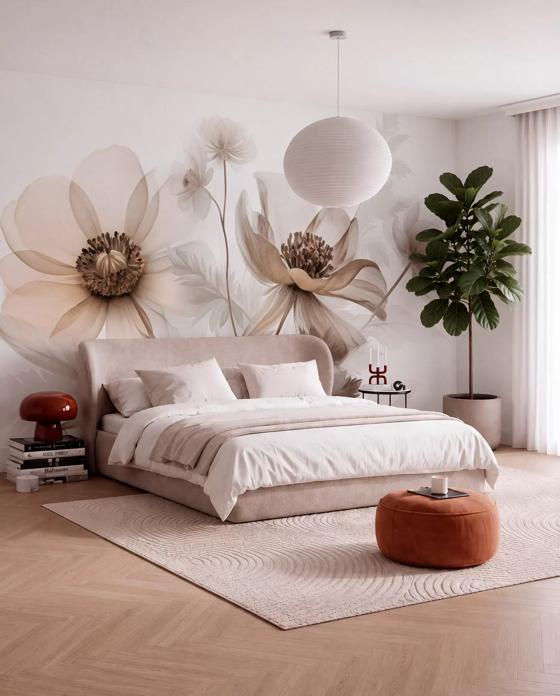 murales de pared Estudio floral sepia w09900