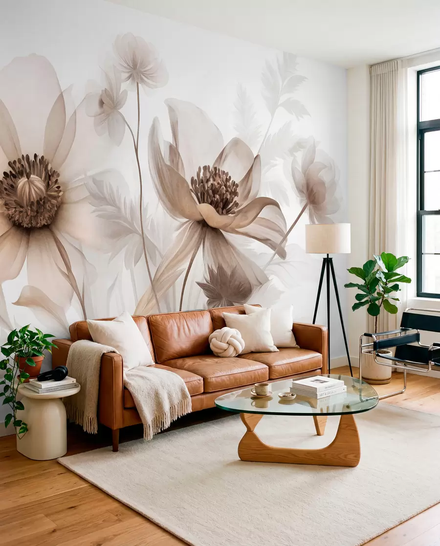 murales de pared Estudio floral sepia w09900