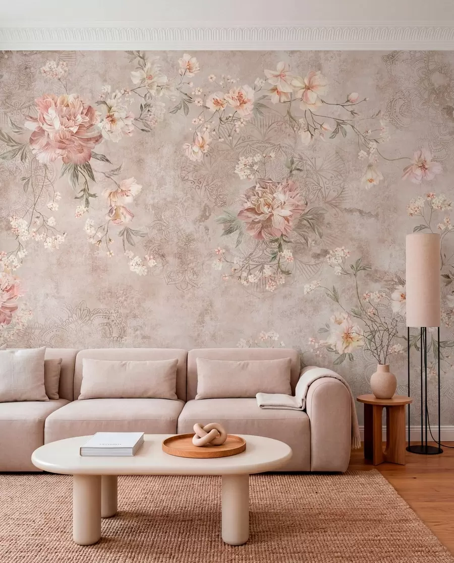 murales de pared Adorno floral sobre un fondo claro con textura w05698