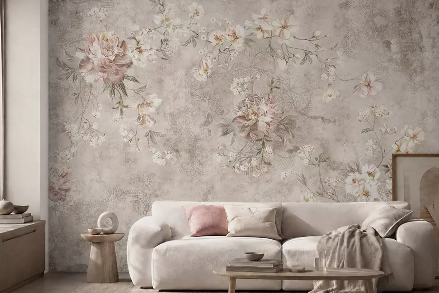 murales de pared Adorno floral sobre un fondo claro con textura w05698