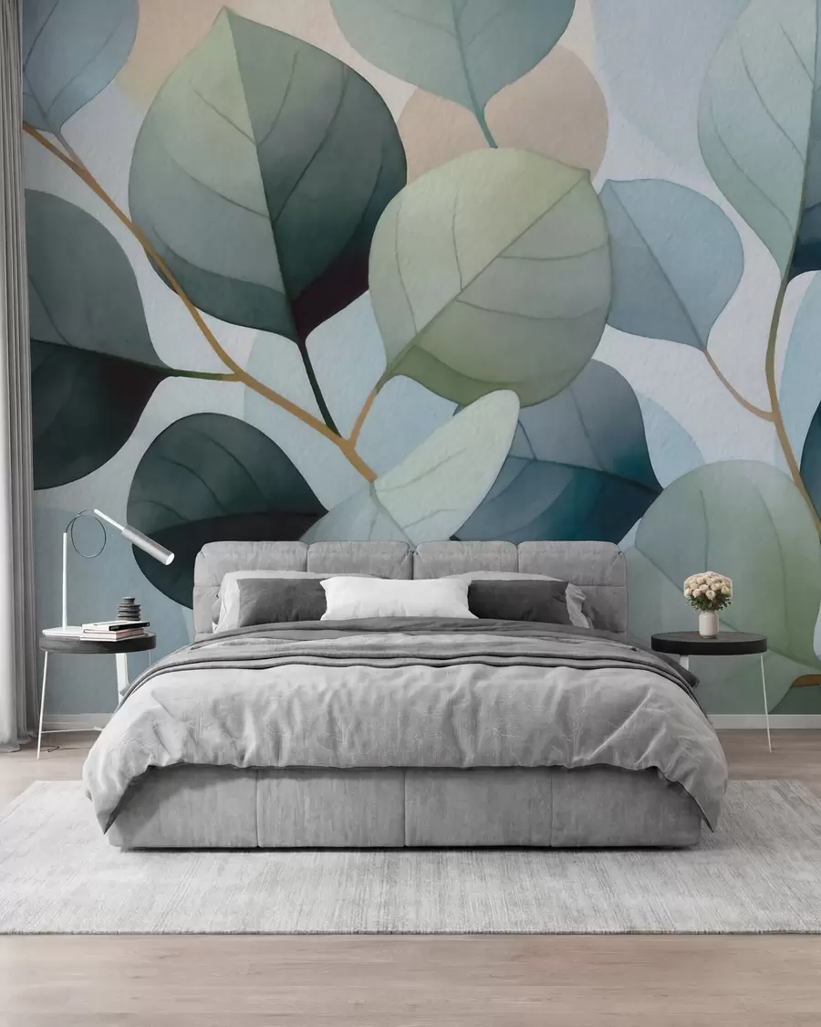 murales de pared Delicadas hojas de eucalipto pintadas en acuarela w09927