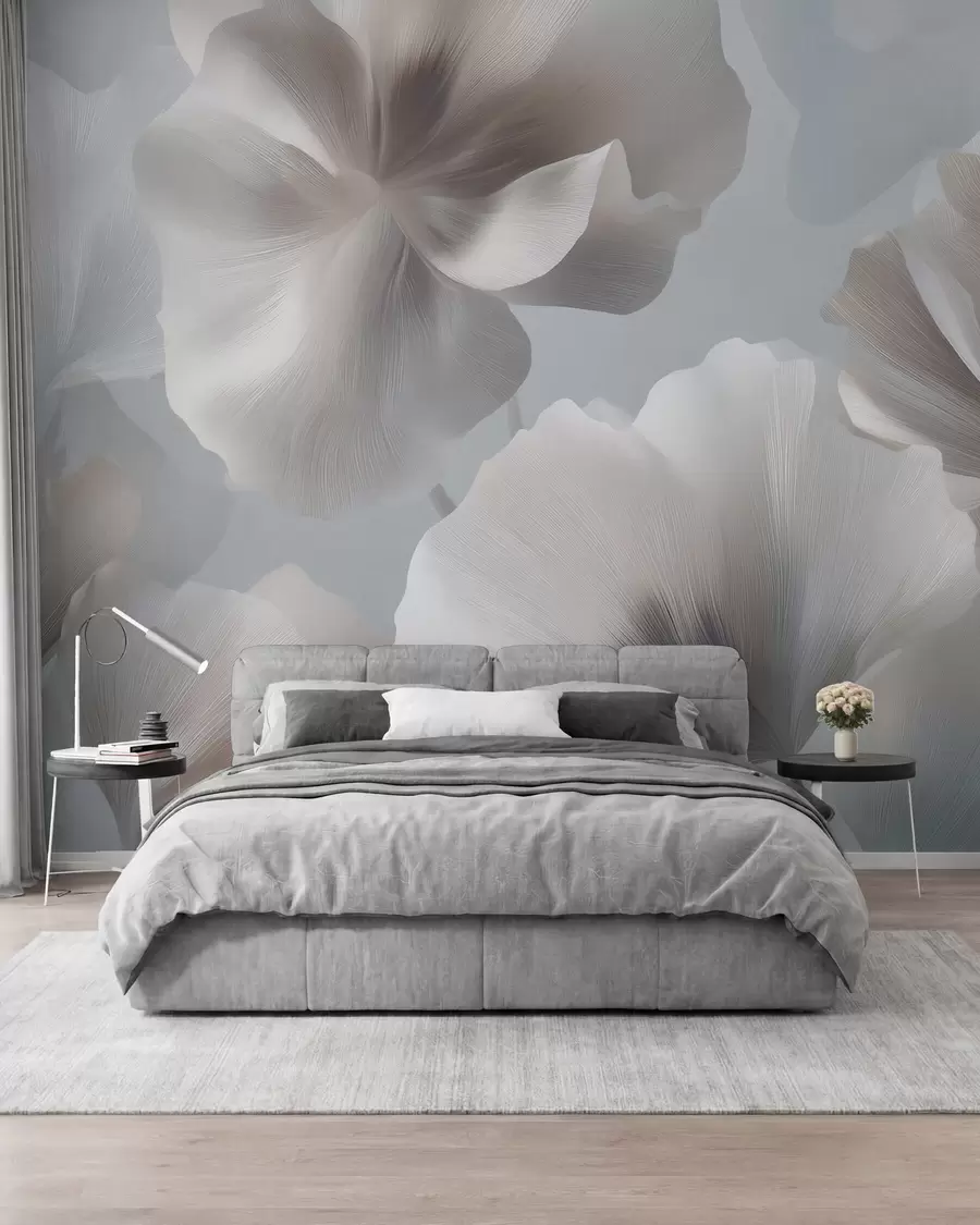 murales de pared Pétalos de flores de seda con volumen en suaves tonos pastel w09928