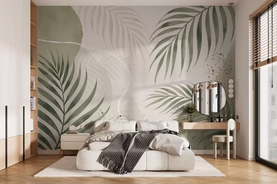 murales de pared Hojas estilizadas sobre un fondo suave y neutro w05728