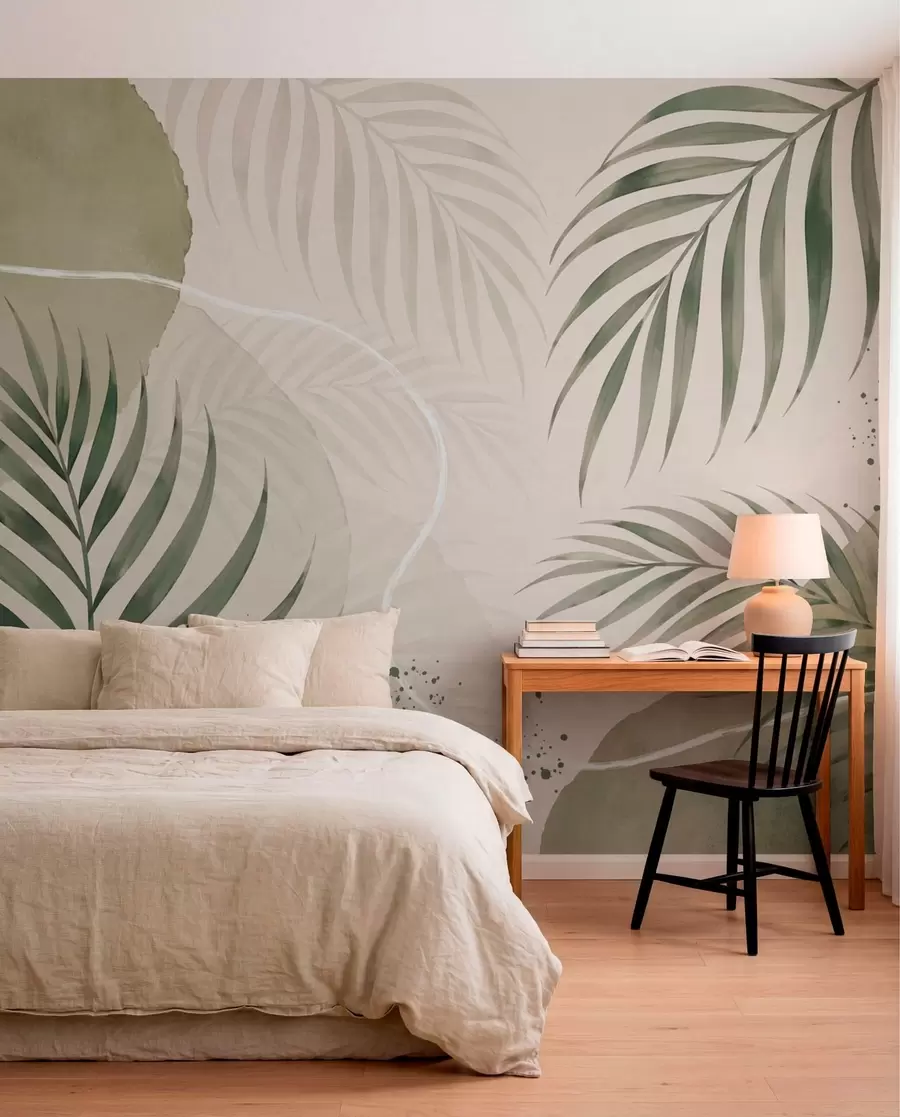 murales de pared Hojas estilizadas sobre un fondo suave y neutro w05728