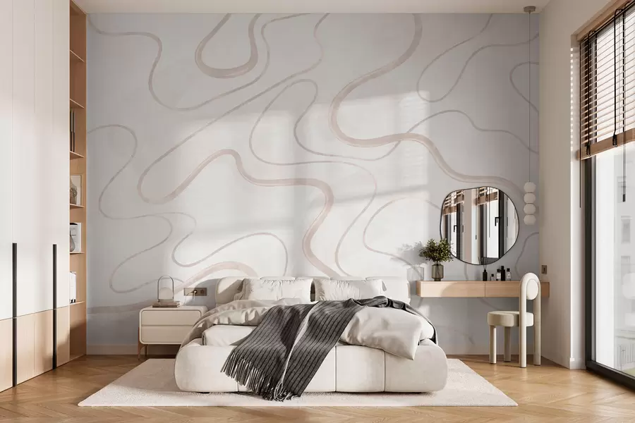 murales de pared Líneas fluidas y abstractas sobre un fondo claro w05726