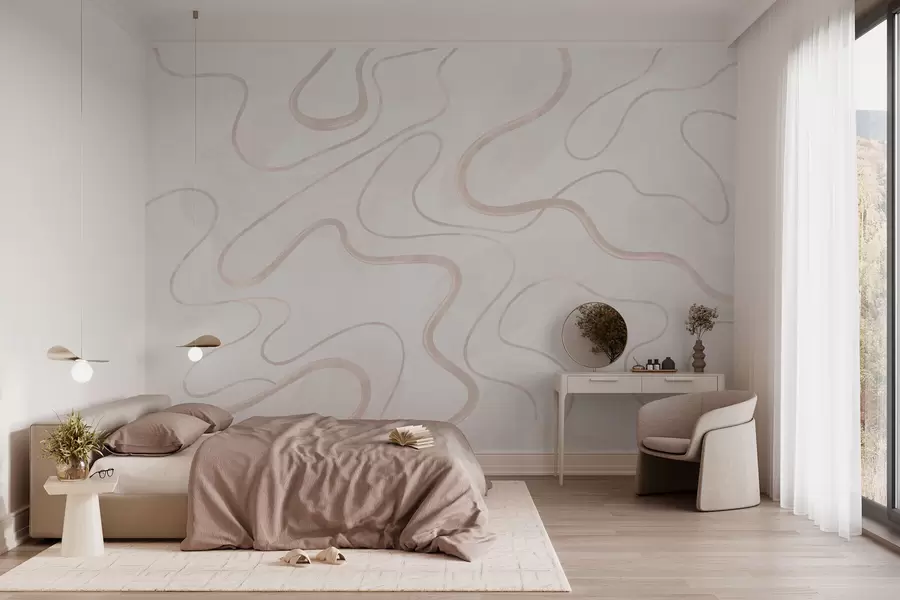 murales de pared Líneas fluidas y abstractas sobre un fondo claro w05726